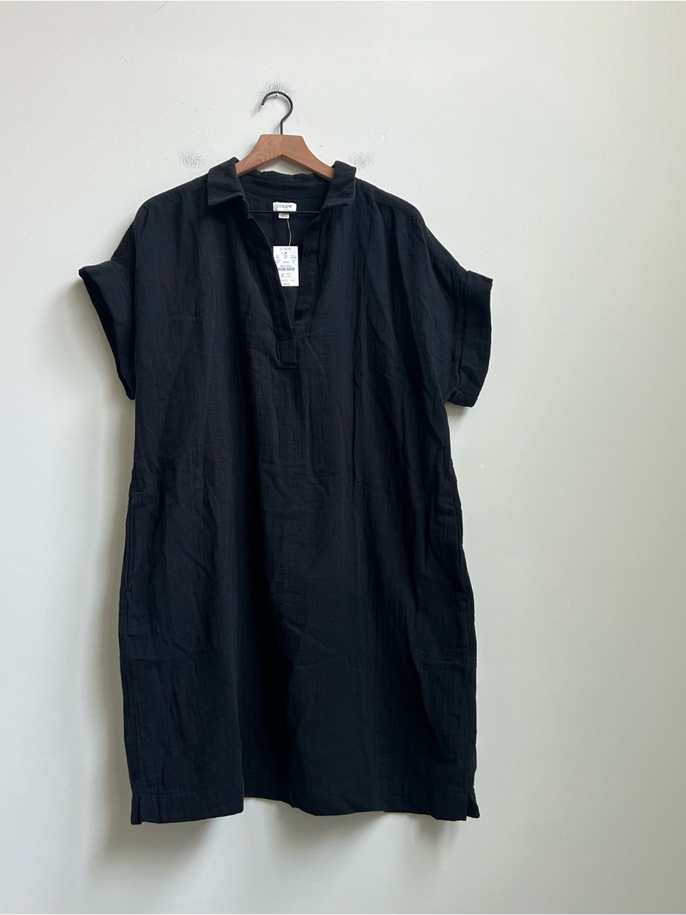 New J. Crew Factory Short-Sleeve Gauze Popover Dress Black Vacation Beach XL - Picture 6 of 16